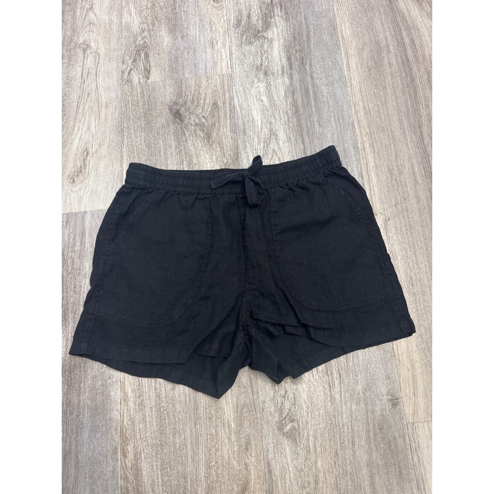Quince Womens 100% European Linen Shorts Black Elastic Drawstring Medium